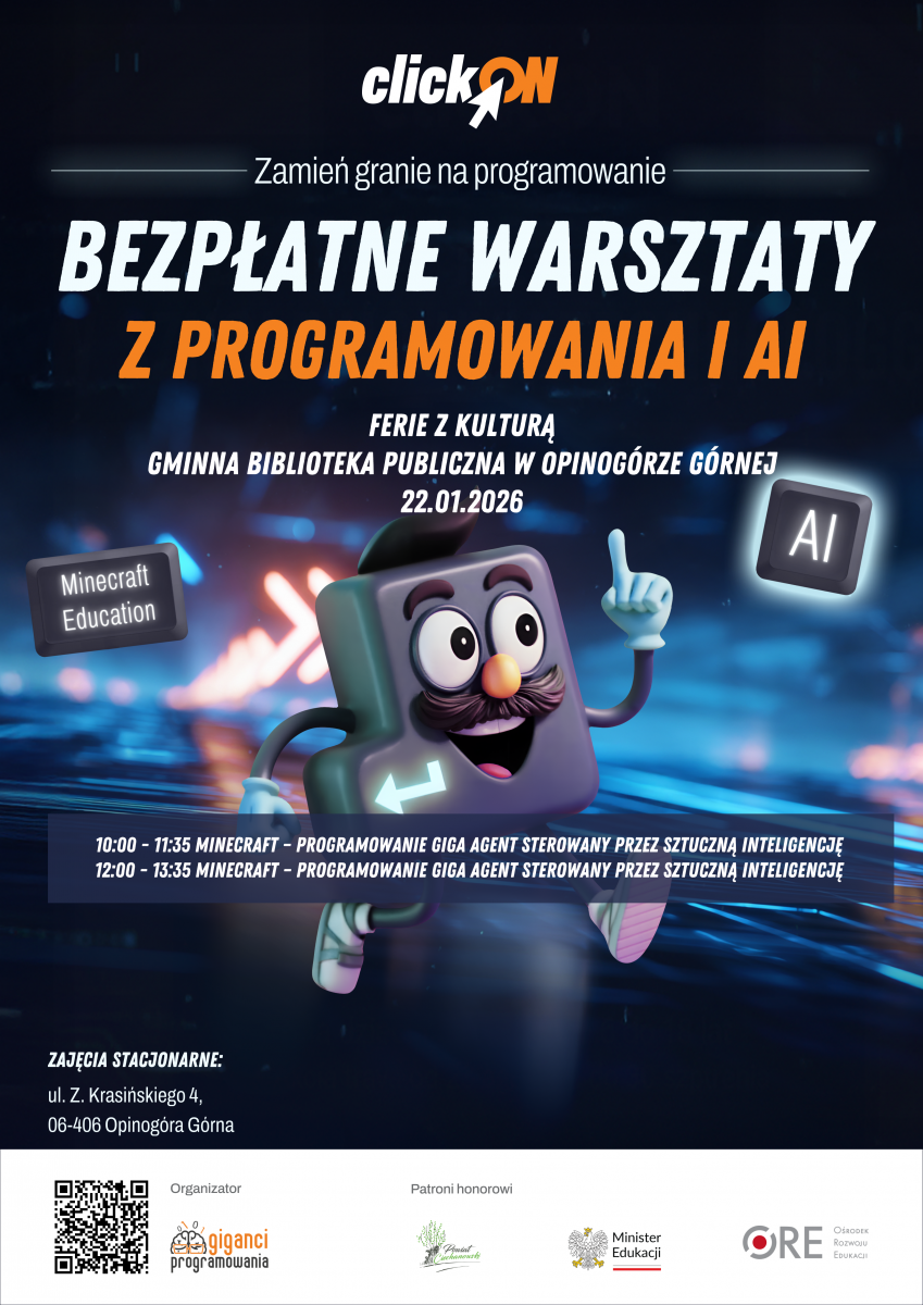 plakat informujący o warsztatach z programowania