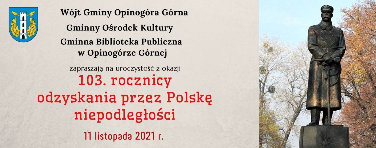 Zdjęcie plakatu informującego o obchodach 103. rocznicy odzyskania przez Polskę niepodległości