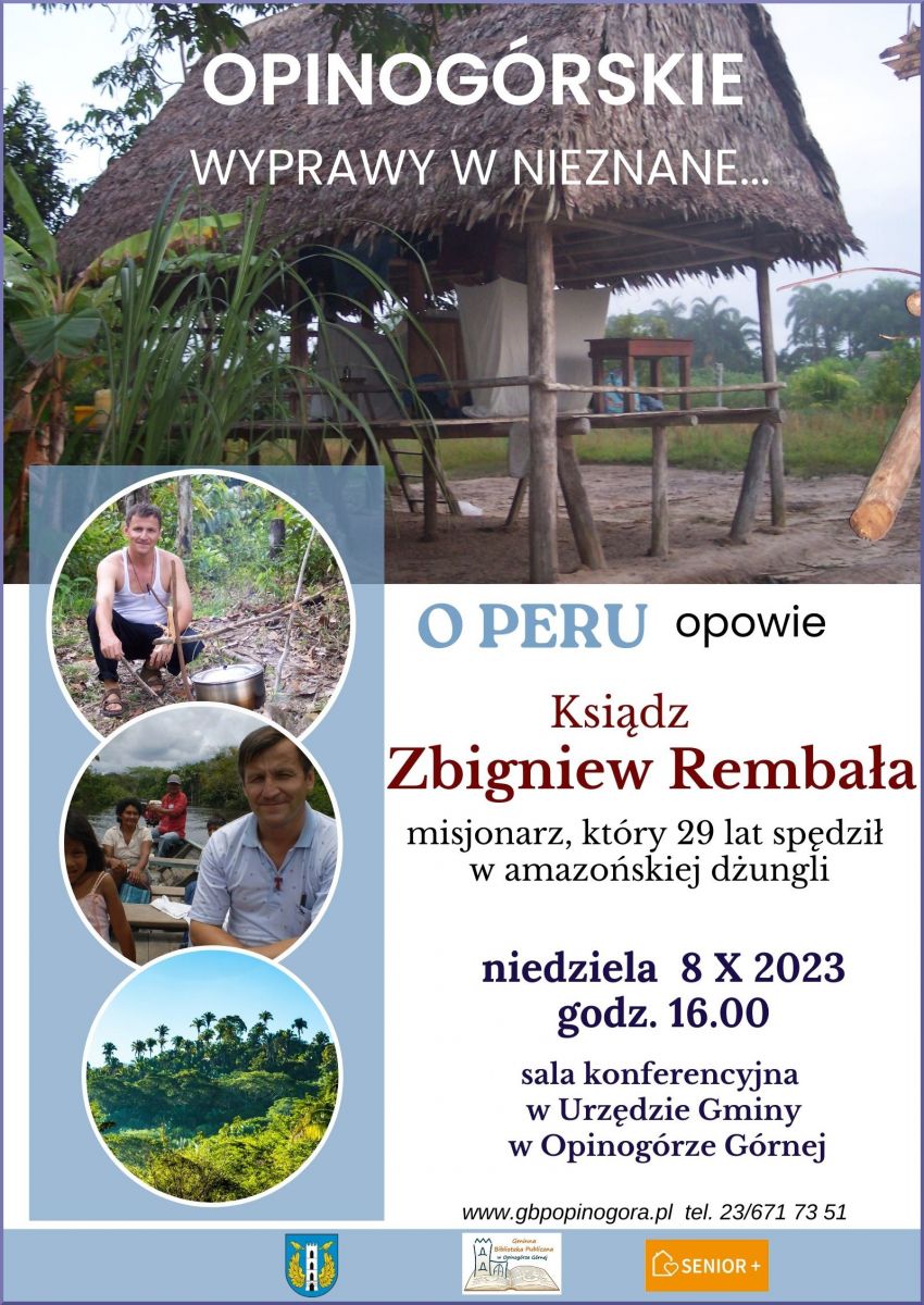 Plakat informujący o spotkaniu podróżniczym o Peru