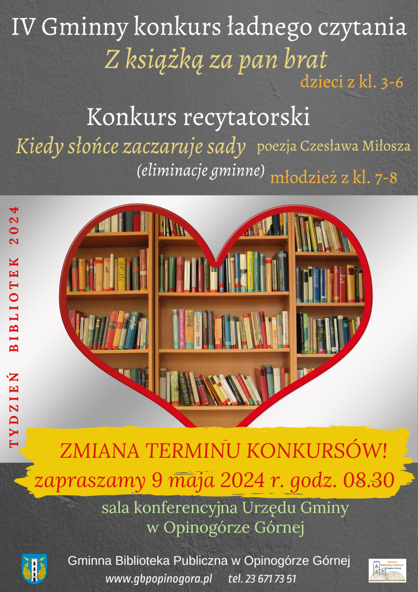 Plakat informujący o konkursach ładnego czytania i recytatorskim