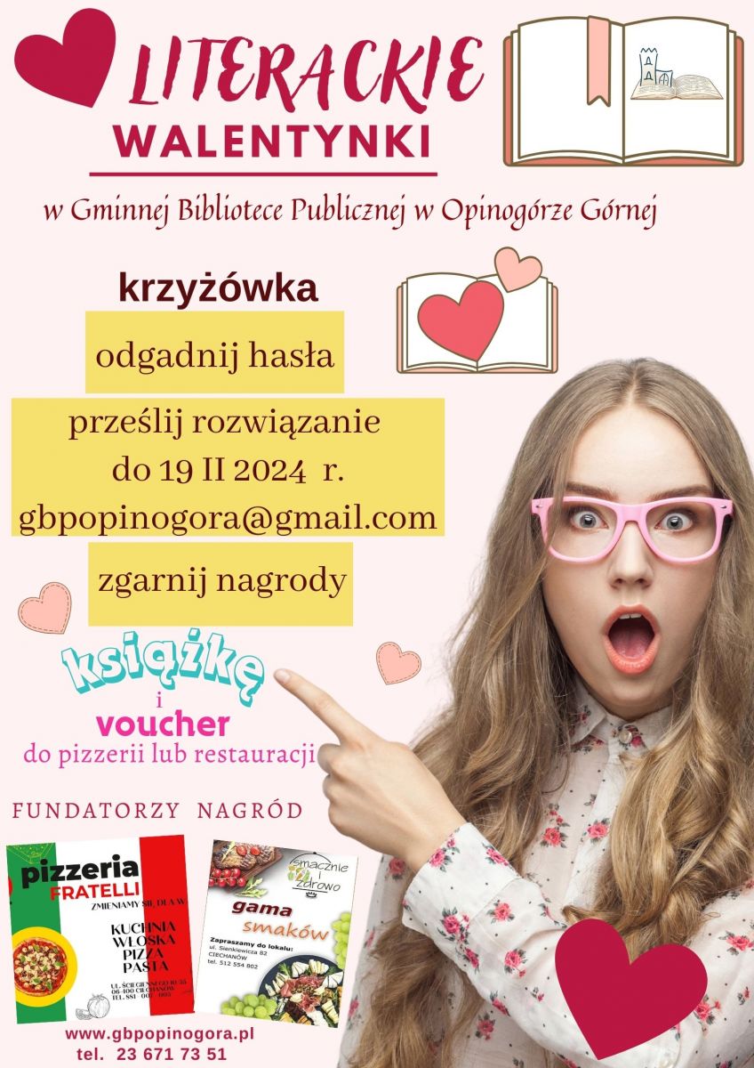 Plakat informujący o literackim konkursie walentynkowym
