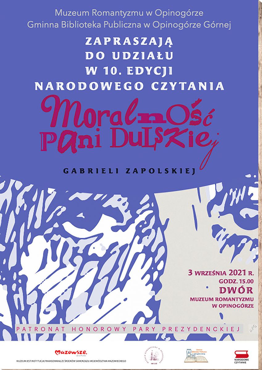 Zdjęcie plakatu informującego o wydarzeniu Narodowe Czytanie w Opinogórze Górnej.
