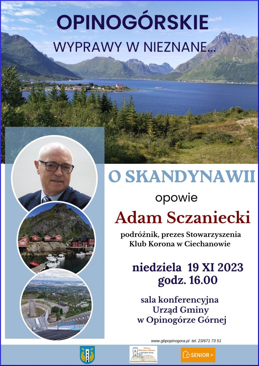 Plakat informujący o spotkaniu podróżniczym o Norwegii