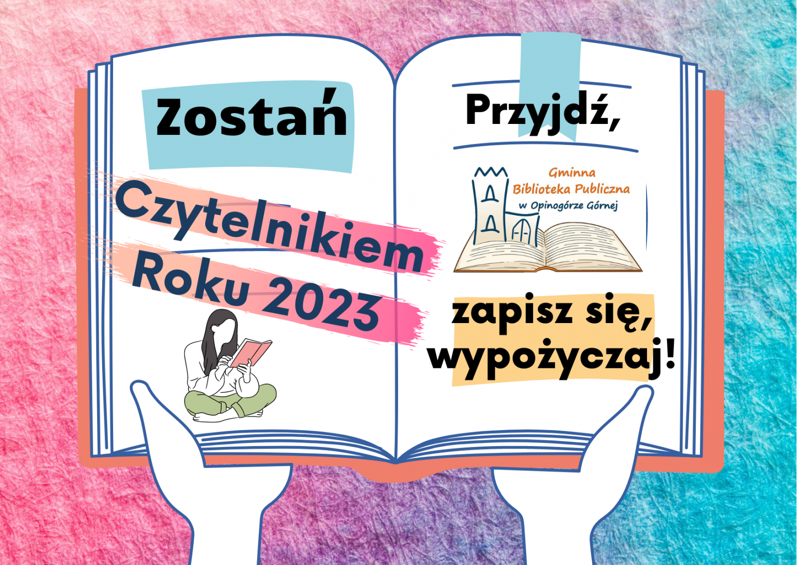 Plakat informujący o konkursie Czytelnik Roku 2023